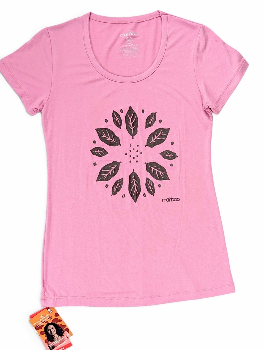 NEW Marboo Pink T-Shirt Medium Women Coffee Leaf Graphic Bamboo Blend Scoop Neck
